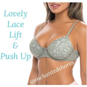 Sexy Lace Natural Lift Bra Push Up Flexible Comfort Wire Soft Mist Green 34C